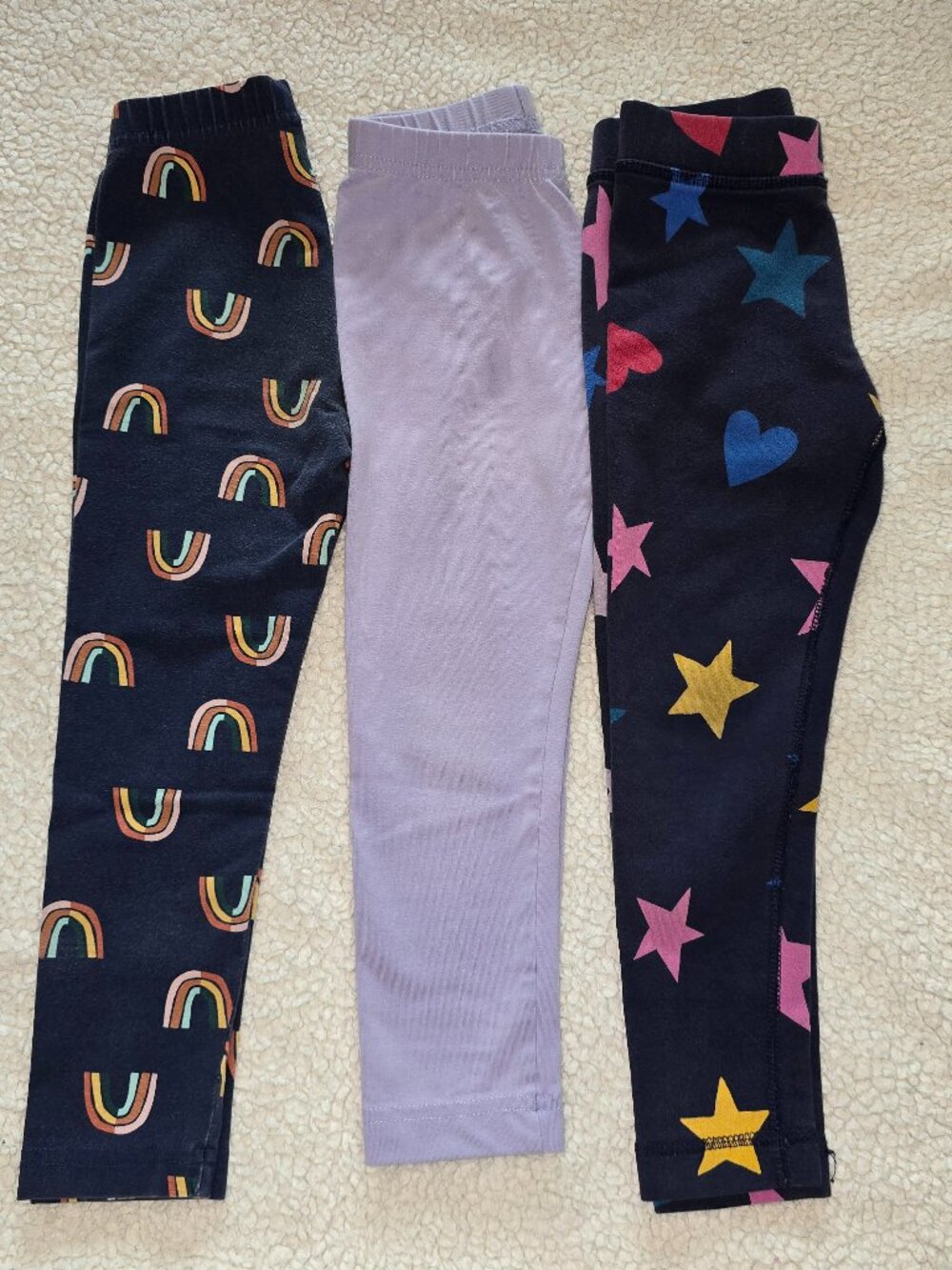 Size 4 Hanna Andersson Girls Leggings 3pk Bundle Rainbows Hearts, Purple